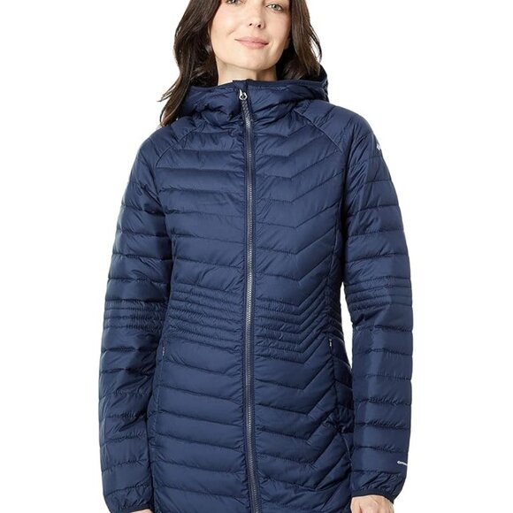 Columbia Women's Navy Powder Lite Mid Striped Padded Parka Jacket Size 3X - Picture 1 of 13